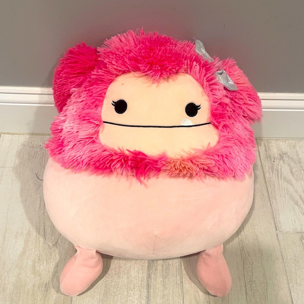 Squishmallow Caparinne the Bigfoot with a bow 14"